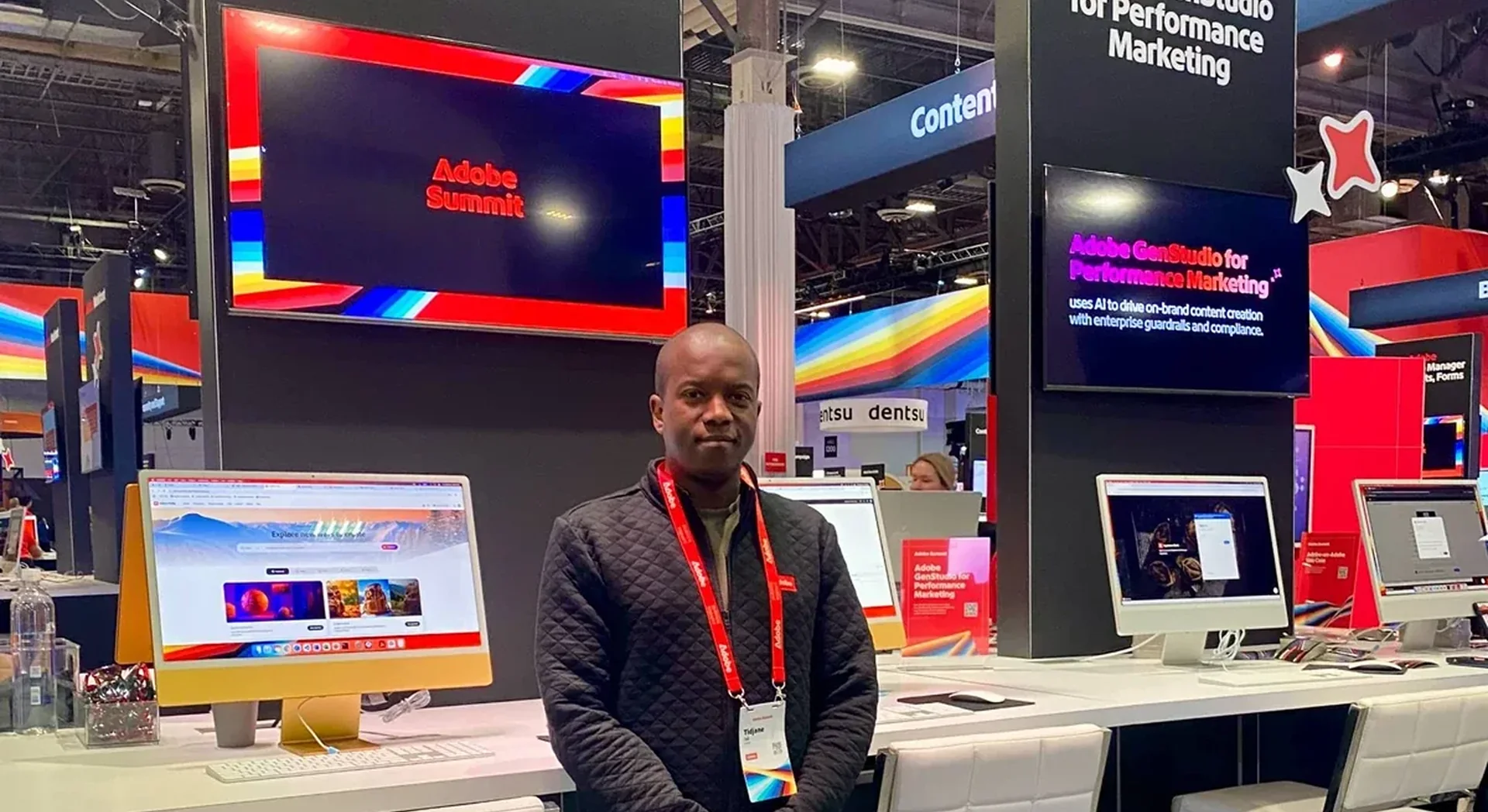 Tidjane demoing Firefly Enterprise creative production to customers at Adobe Summit, Las Vegas 2025