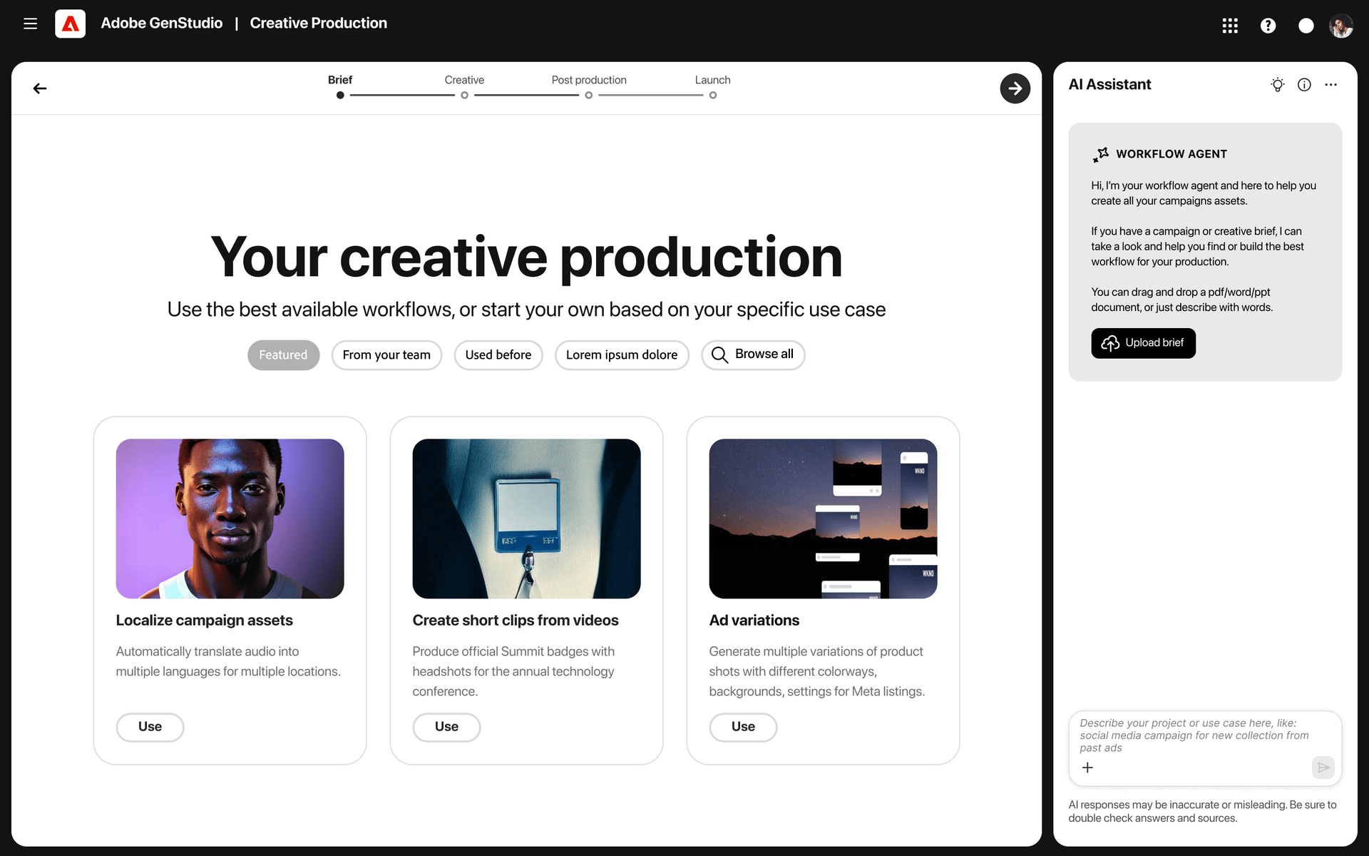 GenStudio workspace overview with active campaigns