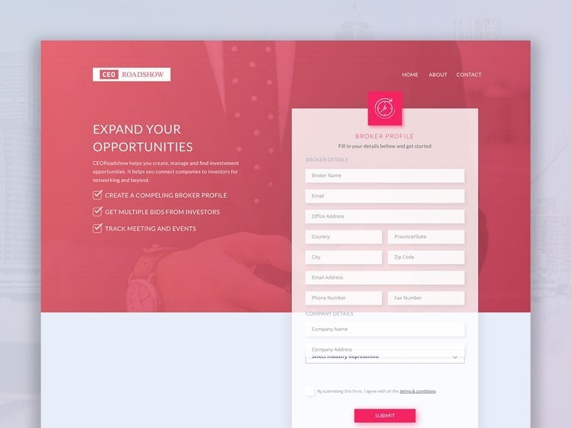 Founder outreach form with verb-led status pickers