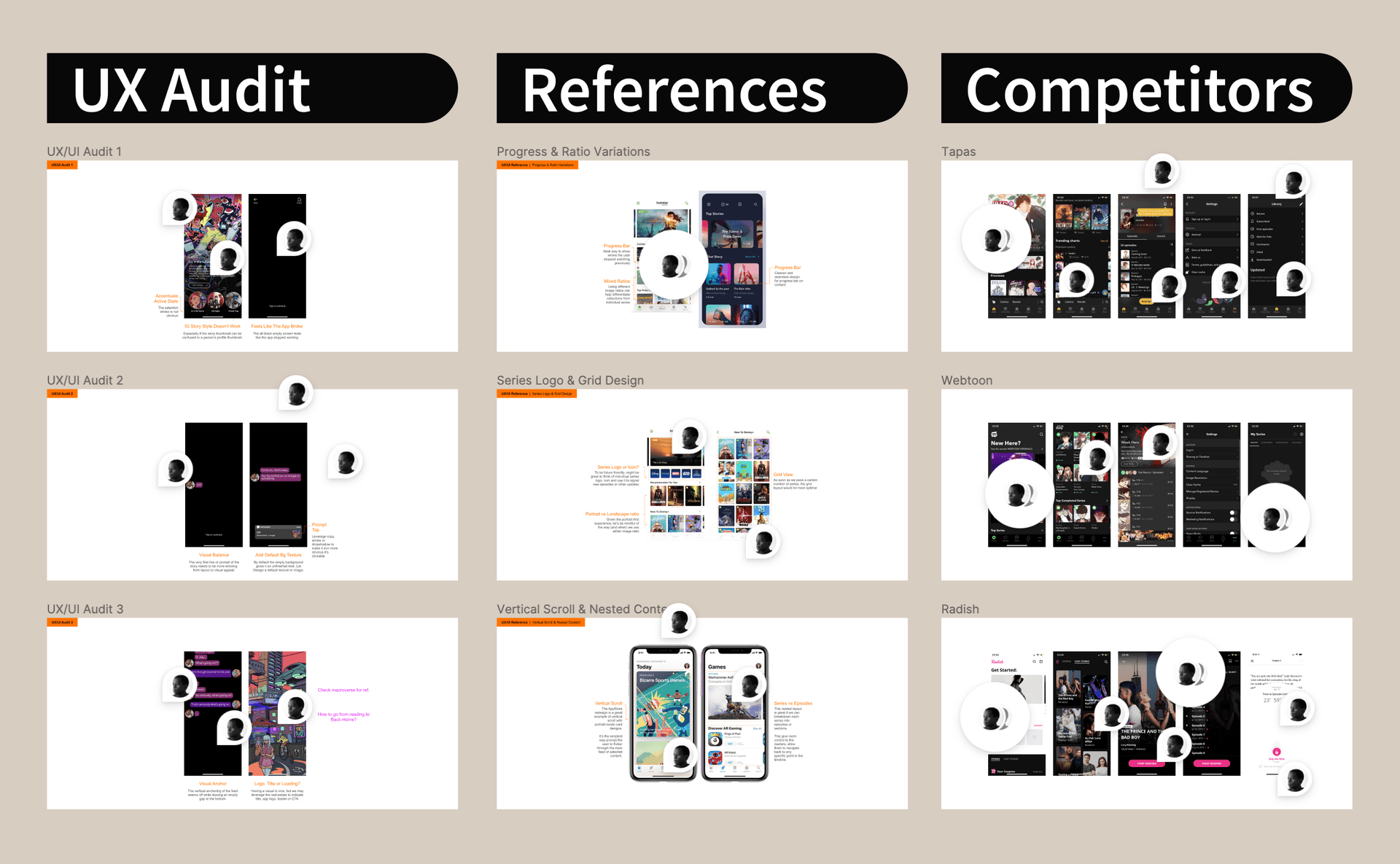 UX audit and competitor teardown across Tapas, Webtoon, and Radish