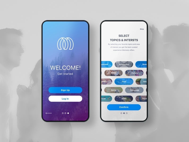 Memoory app screen: overview