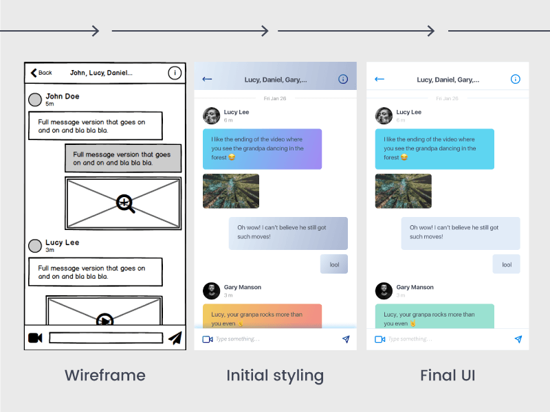 UI design iteration showing visual refinement