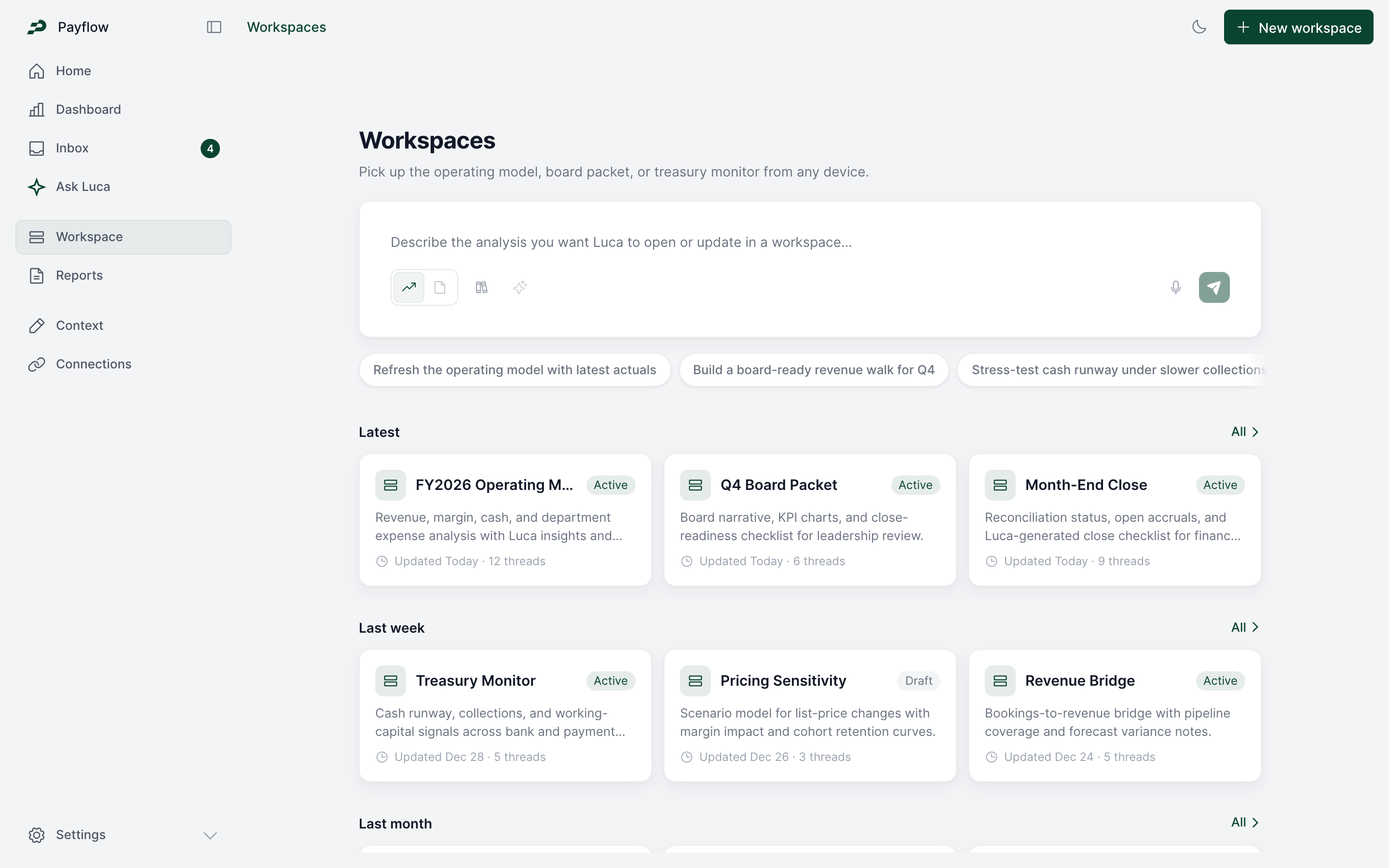 Payflow finance workspace