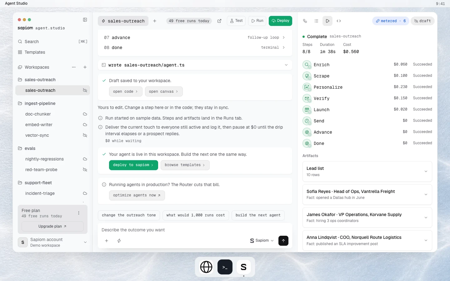 Interactive launch demo showing the workflow running and calling tools