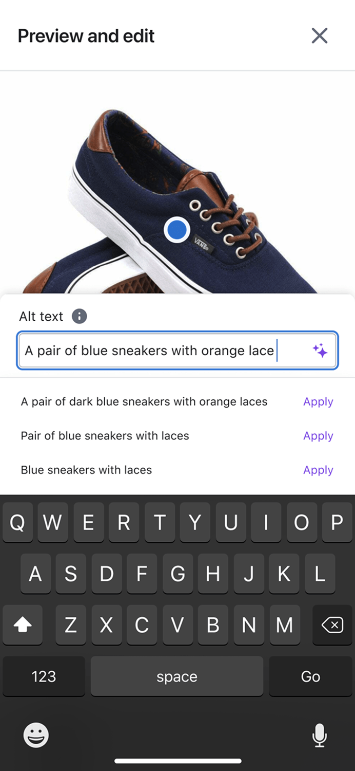 Mobile Preview and edit with Apply actions on suggestions
